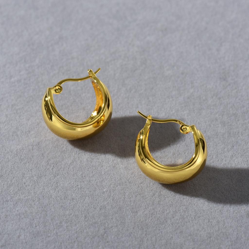 Premium Metal Copper Plated 18K Real Gold Concave-Convex Ring Ear Buckle 925 Silver Needle Fashion Simple Temperament Earrings Women