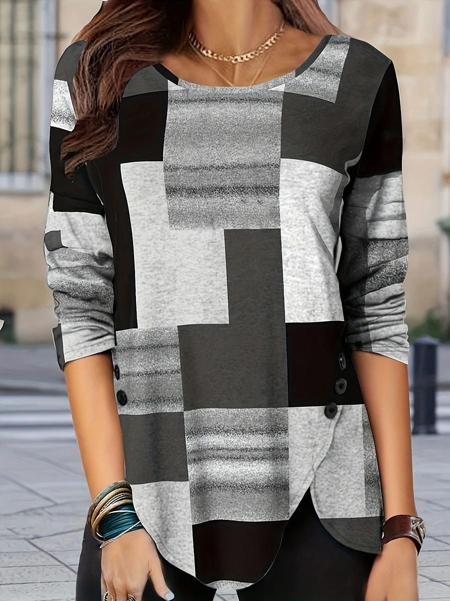 

Autumn Winter New Arrival Plaid Casual Loose Fit Sweater Long Sleeve Knit Top S сірий колір