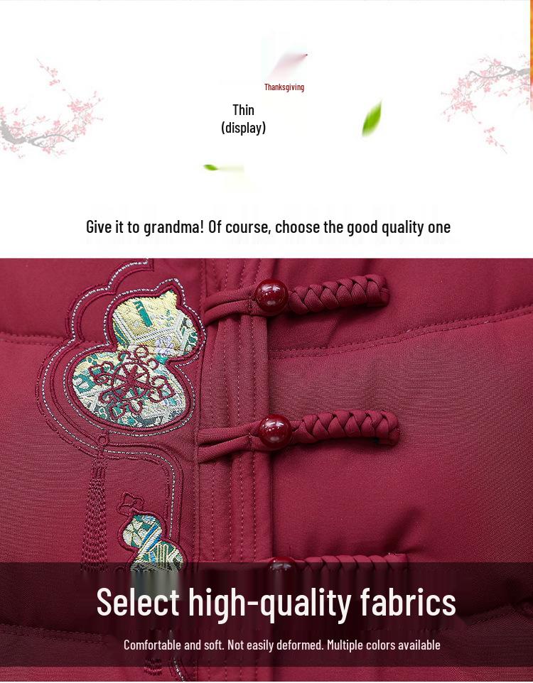 Stylish Hooded Cotton-Padded Jacket for Middle-Aged & Elderly Women: Warm, Fleece-Lined Winter Coat
