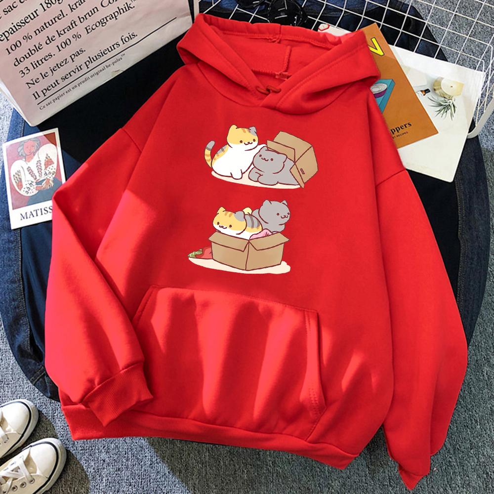 Two Cute Cats Playing Hide And Seek In Printed Boxes Men's Hoodies Fashion Autumn Vintage Sweatshirt Simple Casual Long Sleeve