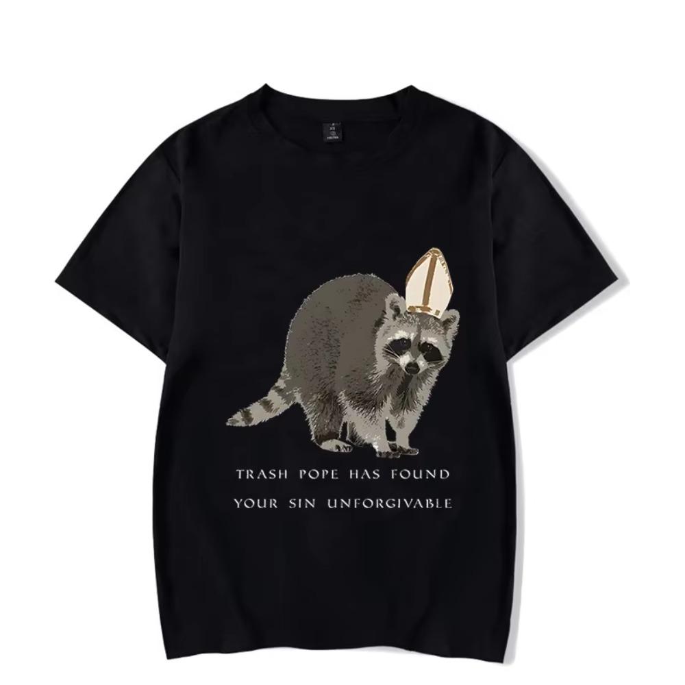 

Men s T-shirt Summer Short-sleeved Tee Shirt Raccoon Pope Hip Hop Streetwear Harajuku Tops Oversized T Shirt Men Women Clothes XXXXXL чёрный