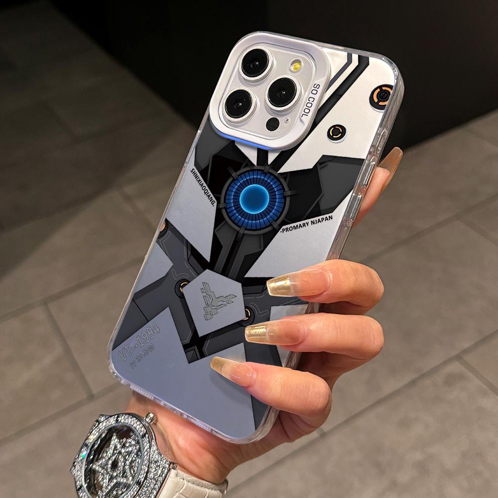 Cool Mecha Pattern Phone Case for iPhone 17 Air 16 16e 15 14 Plus 13 12 11 Pro Max X Xs XR 8 Colorful Silver Hard Cover