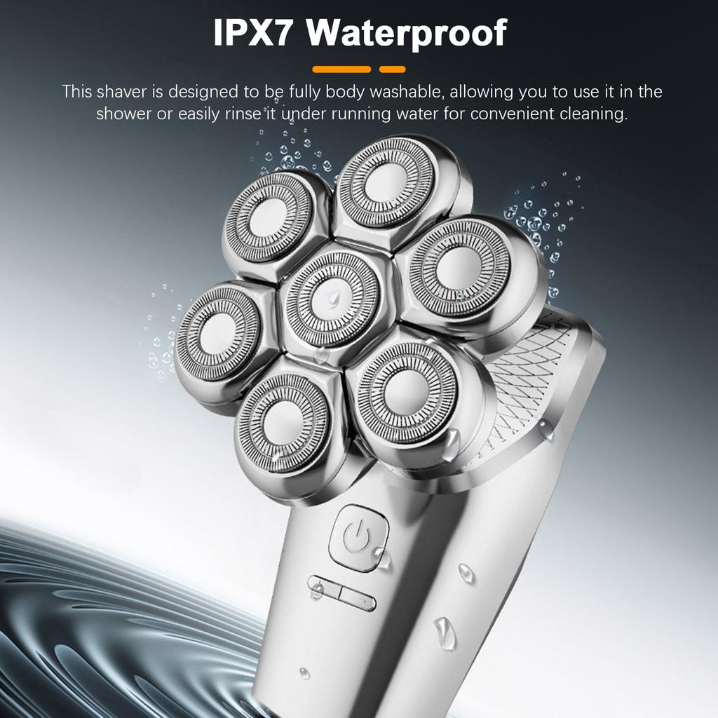 Electric Bald Shaver for Men 7 Floating Heads Beard Razor Hair Clipper Facial Cleaner Massager Nose