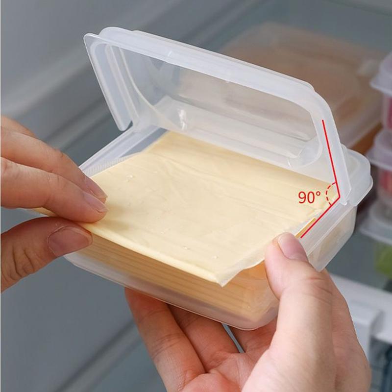 Sliced Cheese Container Food Grade Plastic Butter Block Fresh Storage Box with Flip Lid Refrigerator Garlic Onion Portion Box