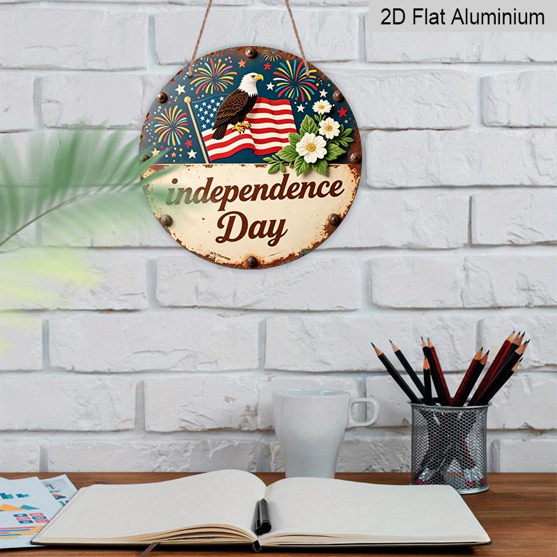 2D Flat, 1pc Independence Day Decor Metal Aluminum Sign, Home, Holiday Decor Ornaments, Suitable for Room, Outdoor, Porch Decor, Friendship Gift