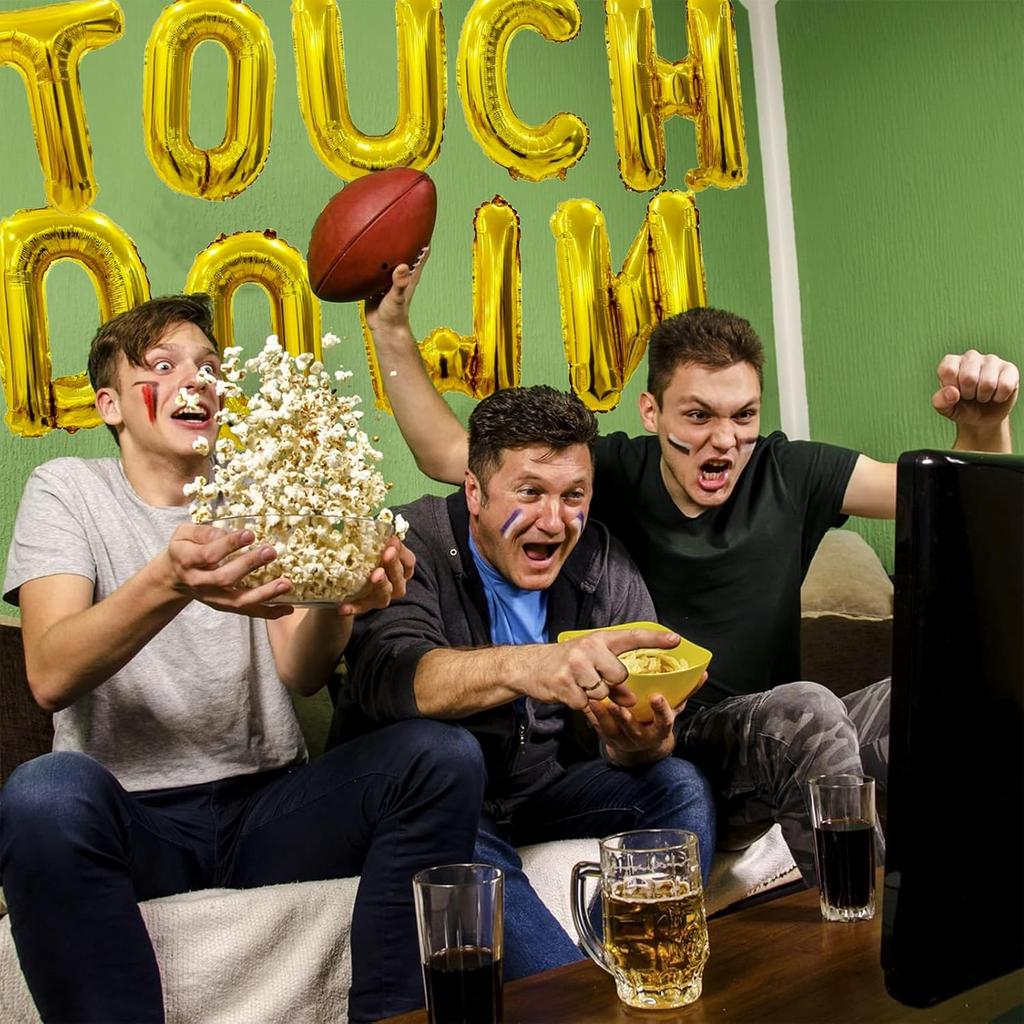 BiBo Football Balloon Garland Arch Kit - 147 Pcs Latex Balloons, 'Touchdown' Letter Balloons, Football Foil Balloons, Tablecloth for First Year Down