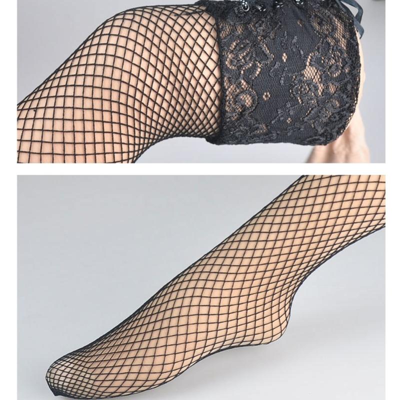 Women's Lace Top Tights Thigh High Stockings Tie Back Over Knee Highs Socks Fishnet Stockings Hosiery