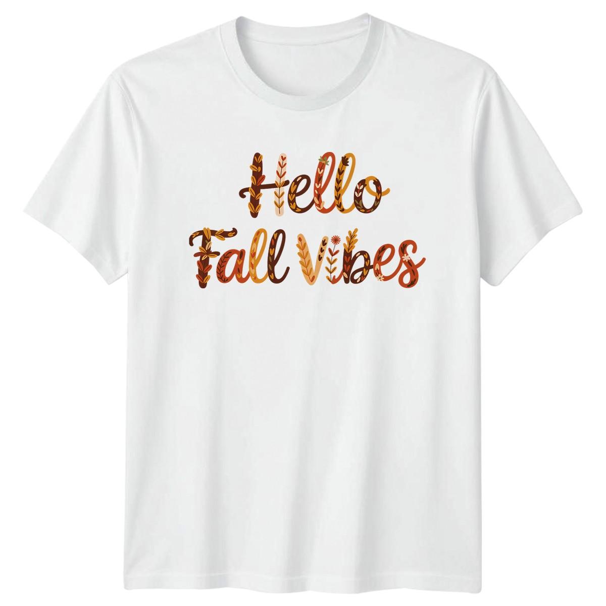 Hello Fall Vibes T-Shirt Autumnal Floral Seasonal Fall Gift For Him And Her XXXXL