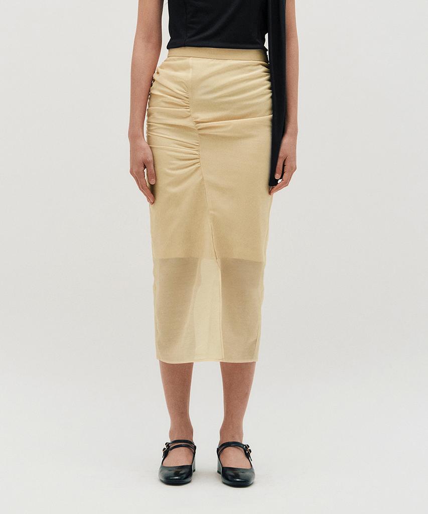 Kimjisu Sheer Shirring Slit Skirt _ Yellow