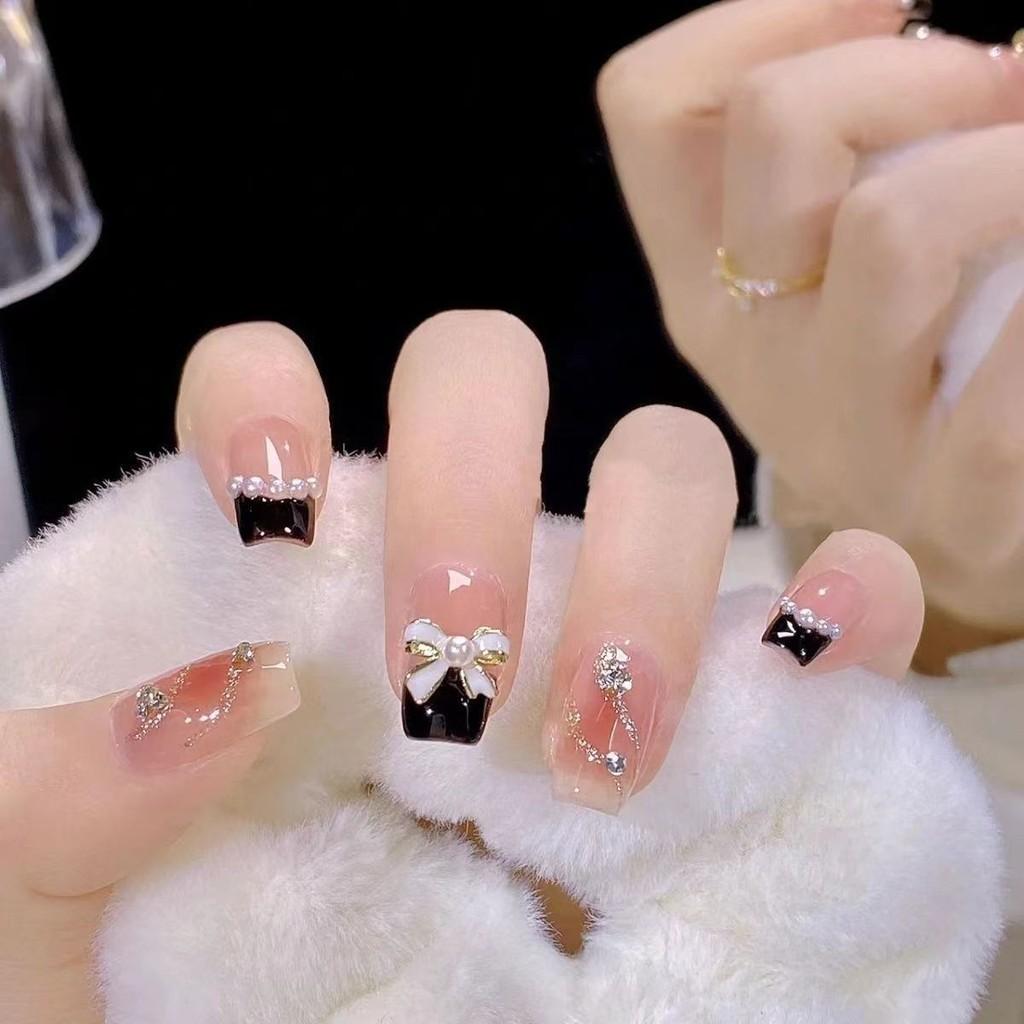 Wear Pure Manual Nail Enhancement Patch Powder Blusher Bride Nail Bow Sky Starry
