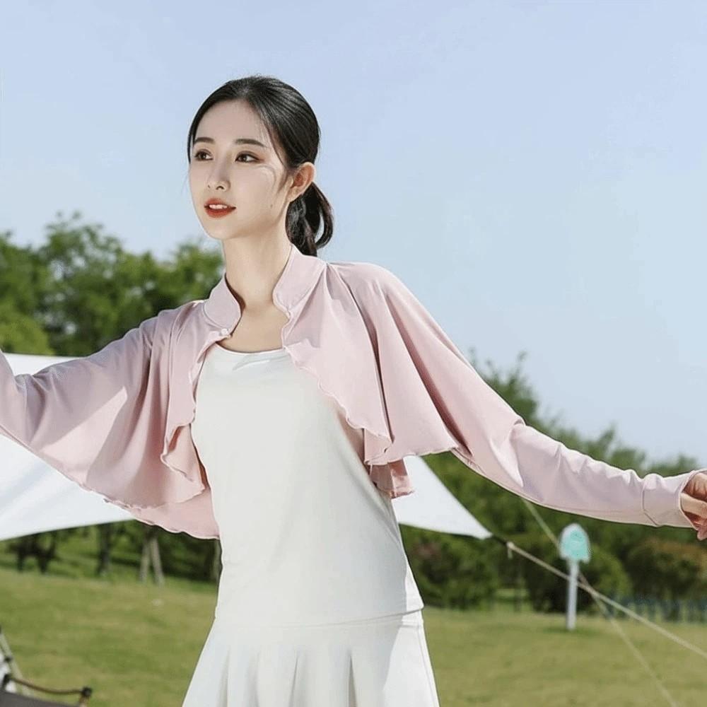 Long Sleeve Summer Sunscreen Shawl Solid Color Sun Protection Clothing Ice Silk Cape Sports
