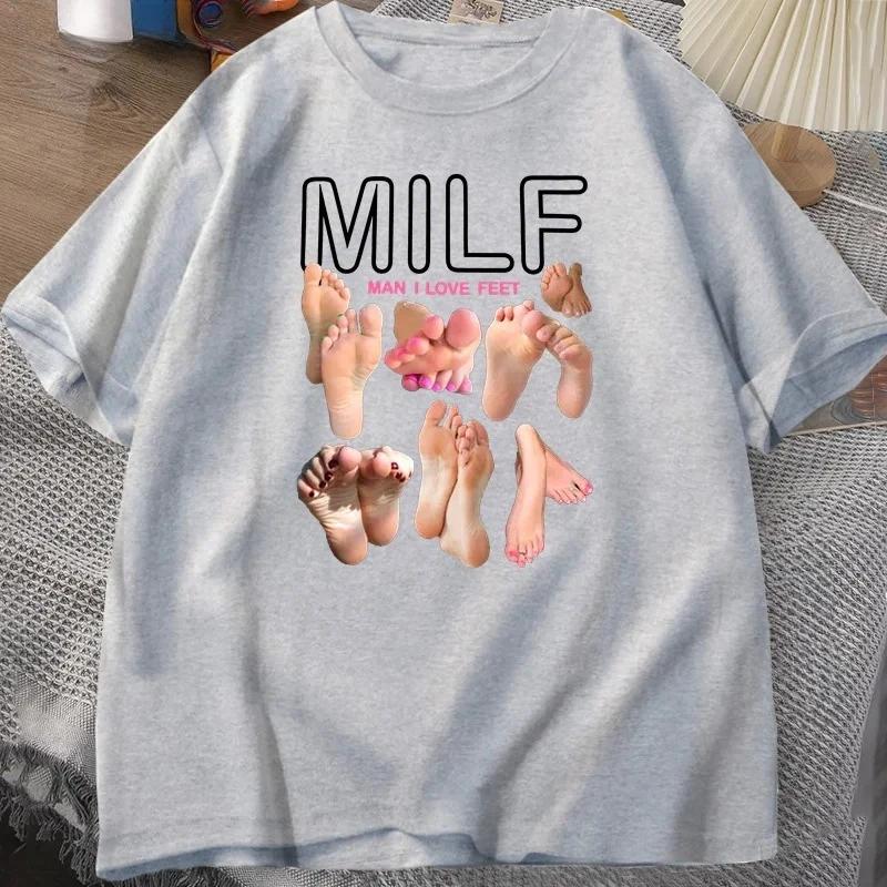 

Summer men s MILF men I Love Feet Fun pattern Harajuku T-shirt short-sleeved round-neck streetwear S