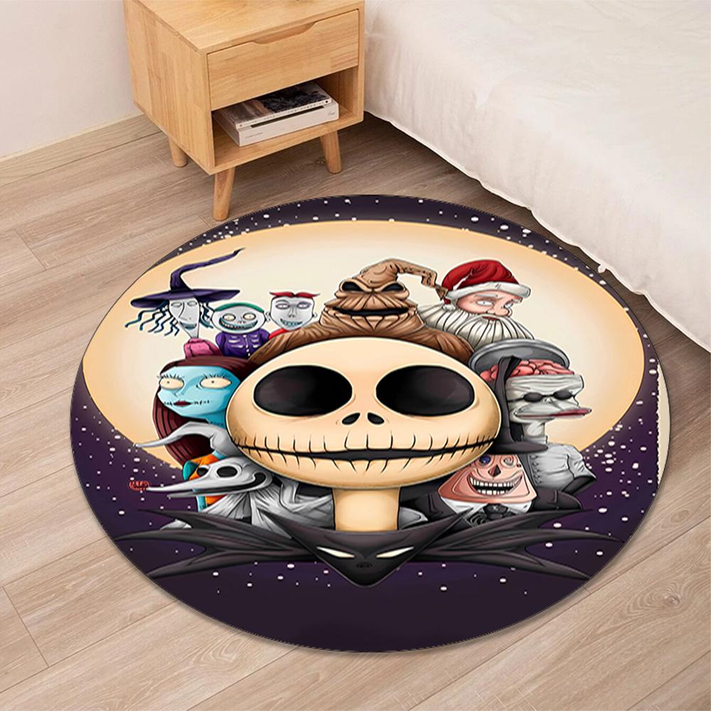 The Nightmare Before Christmas Printed Round Rug Carpet Chair Rug Area Rug Entryway Doormats,for Office Chair Living Room Bedroom Kitchen Room.