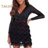 Partykleid für Damen mit glitzernden Pailletten, langen Ärmeln, tiefem V-Ausschnitt, Korsett-Minikleid, Herbst/Winter, Cocktail-Galakleid für Party, Abschlussball, Nachtclub