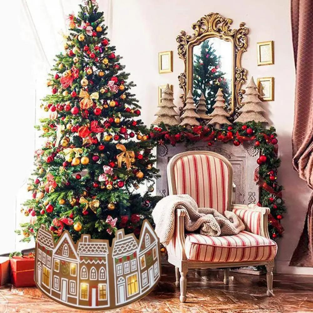 LED Christmas Tree Skirt Gingerbread House Xmas Tree Base Cover Christmas Tree Collar  Festival