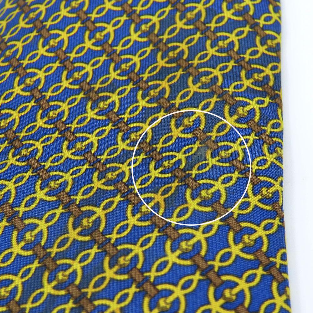 Used HERMES Tie Silk Navy Yellow Business