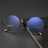 Vintage Frameless Anti Blue Light Reading Glasses Men's Round Frame Lightweight Non Face Clip UV Resistant Glasses Unisex