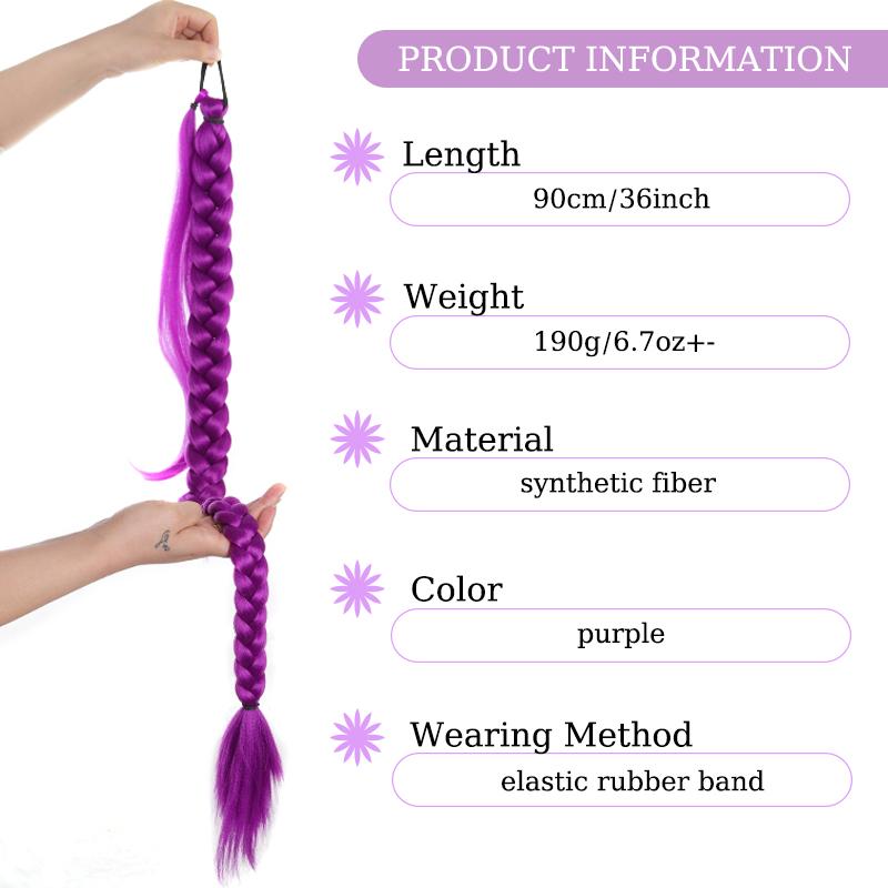 36inch Braided Purple Hair Ponytail Wig Super Long Ponytail with Elastic Hair Band for Kids Party Cosplay Use Purple Wig