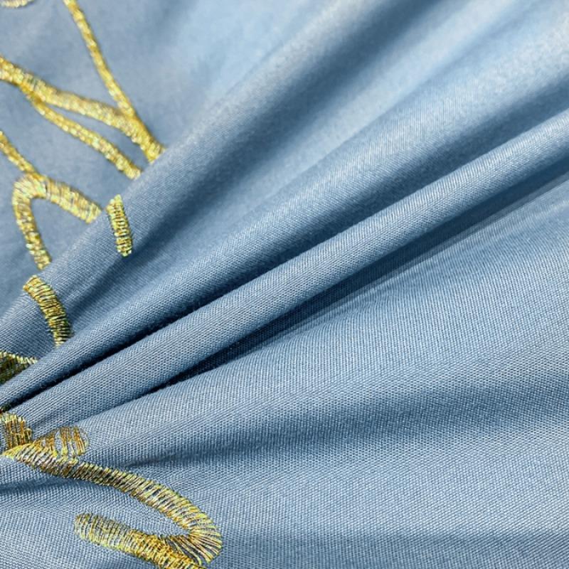 New High-end Embroidery Four Piece Set Solid Color Elegant Cotton Skin Friendly Brushed Bedding Four Piece Set Bed Sheet Set