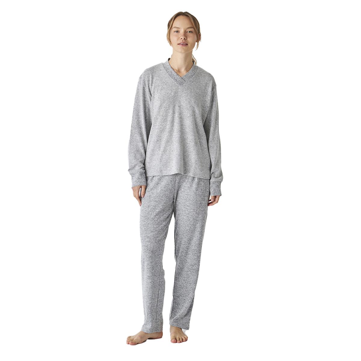 

JJB5 Женская мягкая трикотажная пижама с V-образным вырезом и длинными рукавами S серый