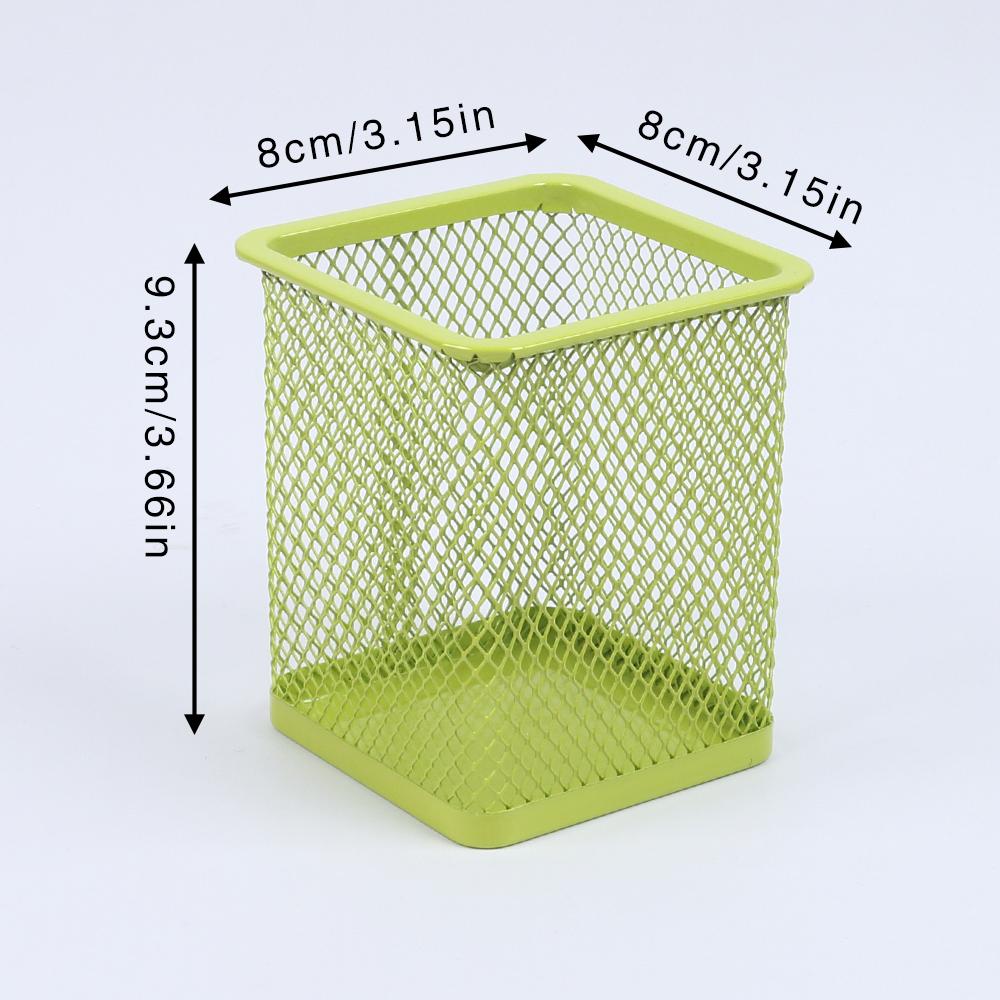 Round Square Pen Holder Desk Metal Mesh Pen Pot Case Pen Container for Student Office Desktops