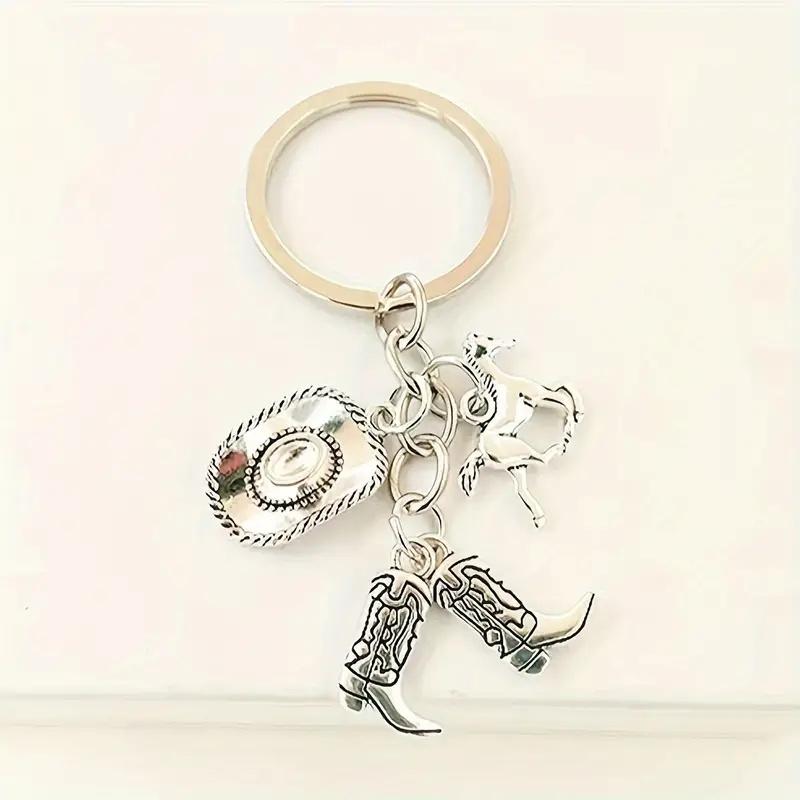 Western Cowboy Style Key Chain, Boots Cowboy Hat Horseshoe Pendant Key Chain, Holiday Gift
