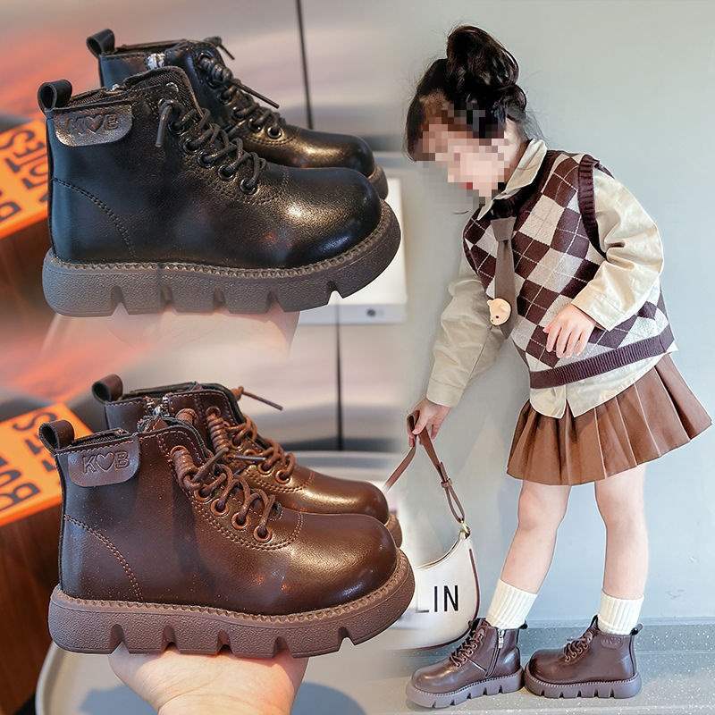 2025 new boys and girls Martin boots autumn and winter children's short boots baby non-slip leather boots British style single boots cotton shoes
