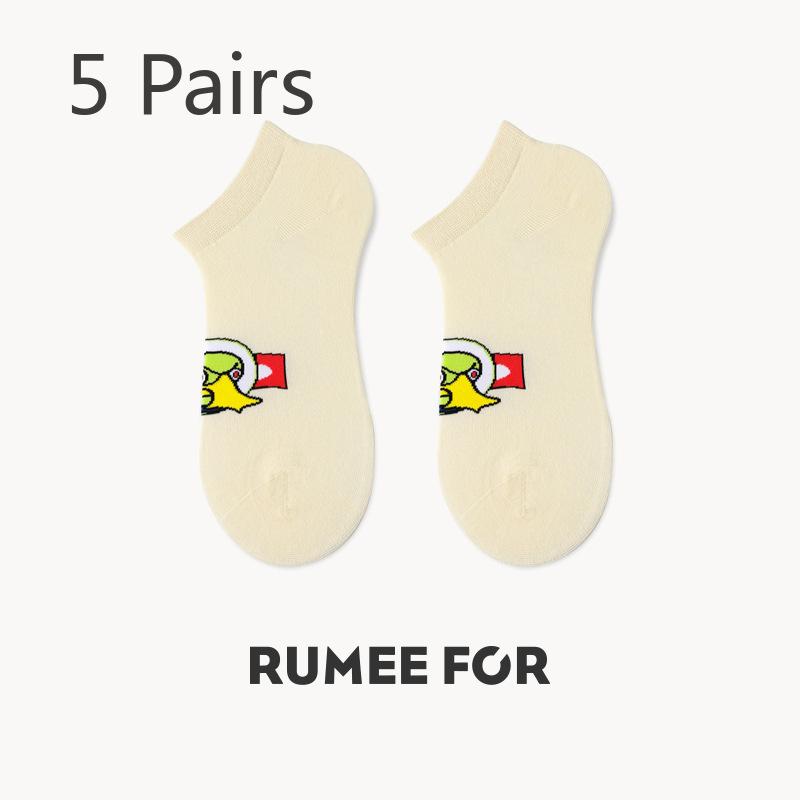 5 Pairs of Female Spring and Autumn Thin Shallow Mouth Low Top Sweat Breathable Cotton Boat Socks