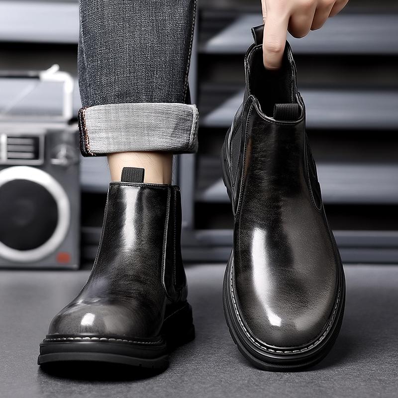 Brand Retro British Trend Brand Polished High Top Leather Shoes for Men In Autumn Comfortable Thick Soled Chelsea Boots