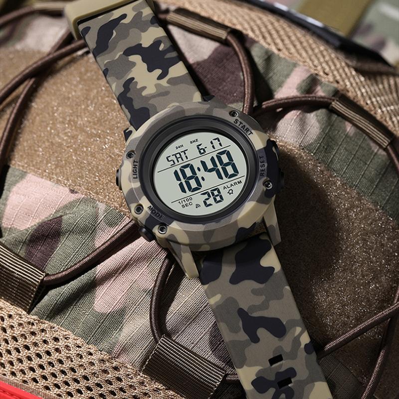 SANDA Camouflage Electronic Watch Outdoor Sports Luminous Student Military Watch Multifunction Digital Electronic Watch