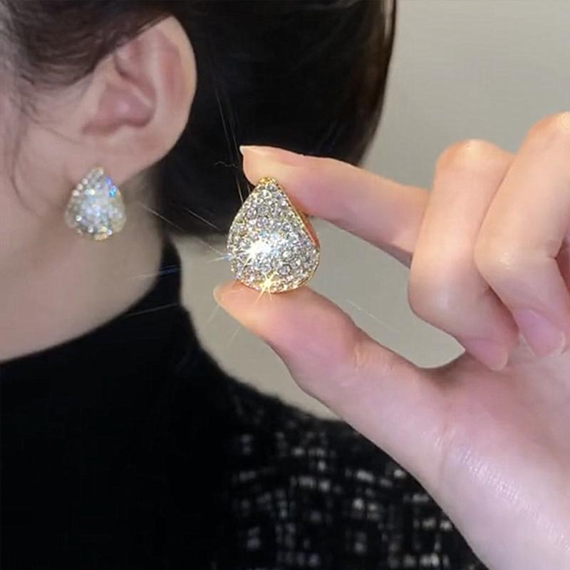 Retro Full Crystal Round Gold Color Ear Buckle  New Luxury Shiny Hoop Earrings For Womens Fashion Jewelry Wedding Gift