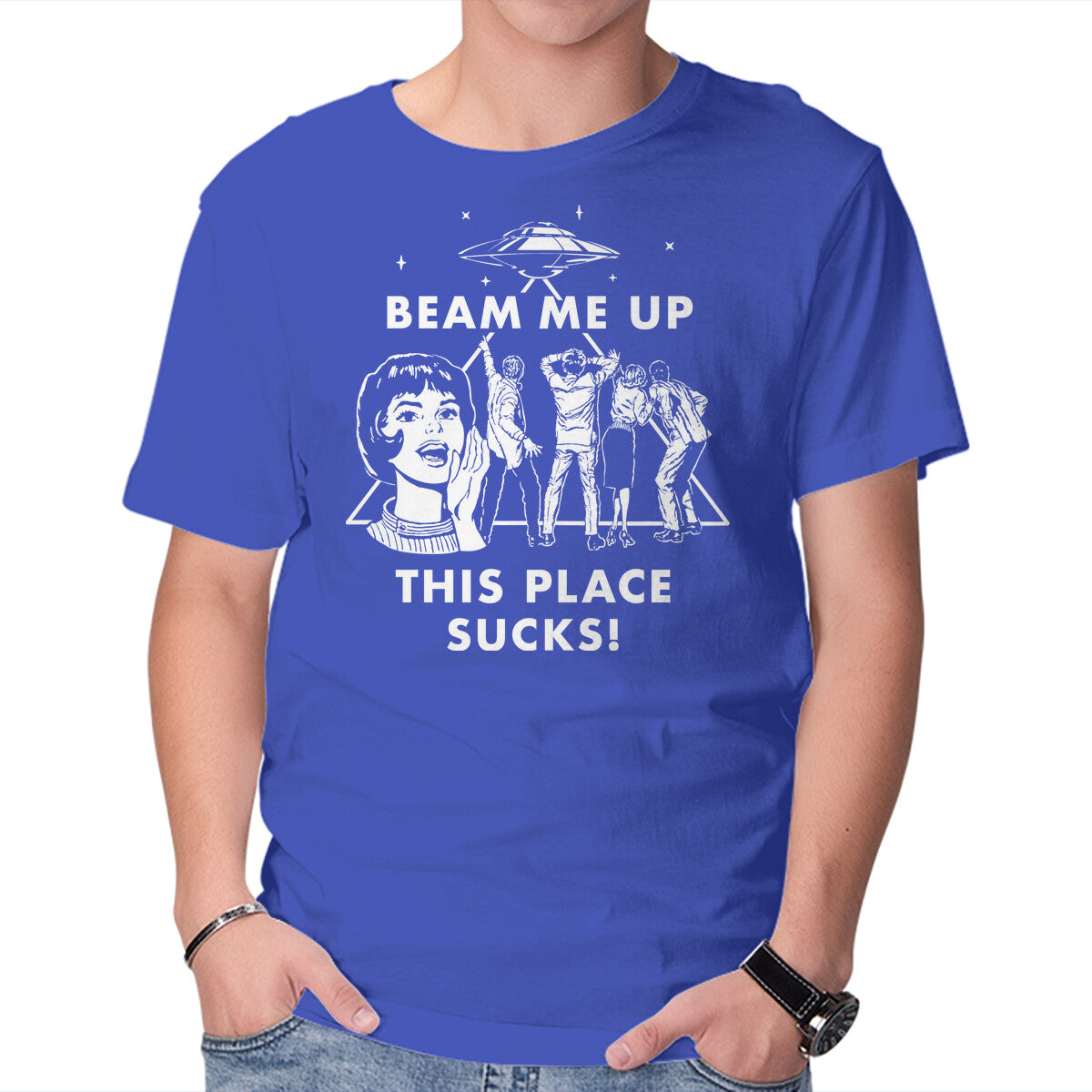 Unisex Crew Neck T-Shirt This Place Sucks Graphic Short Sleeve Casual Tee L