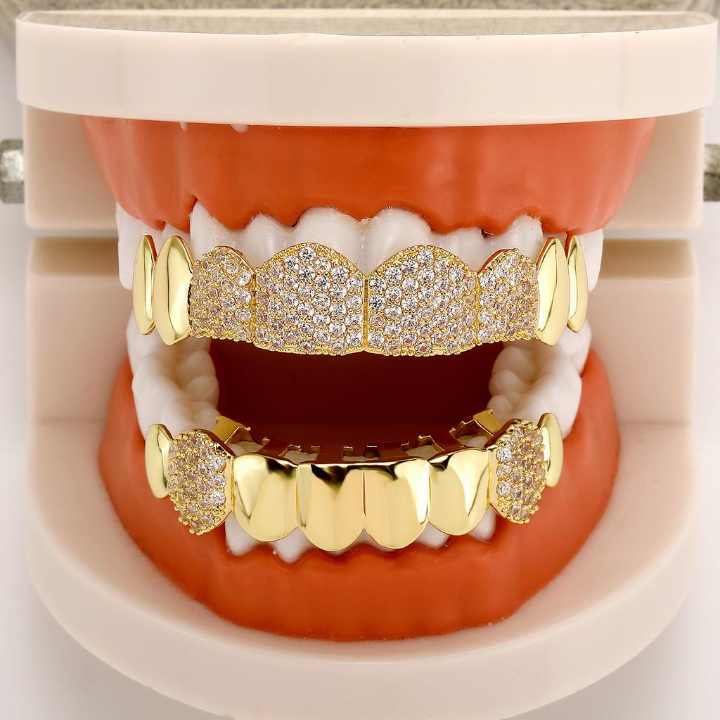 Full Diamond Real Gold Plating Zircon Grillz Hip Hop Halloween Hot Sale  Hip-hop Grillzs