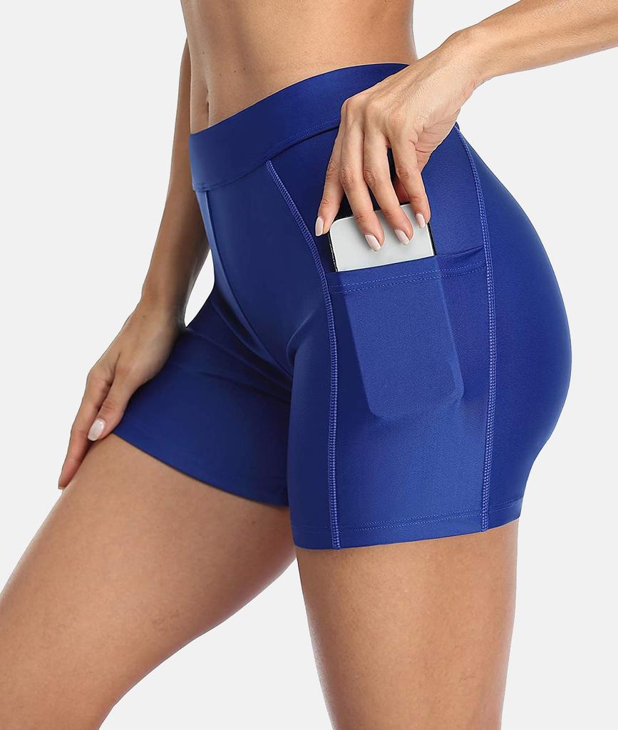 CHARMLEAKS Women Sports Swimming Trunks Ladies Bikini Bottom Boy Shorts Slim Patchwork Skinny Swim Shorts Swimwear Bottom