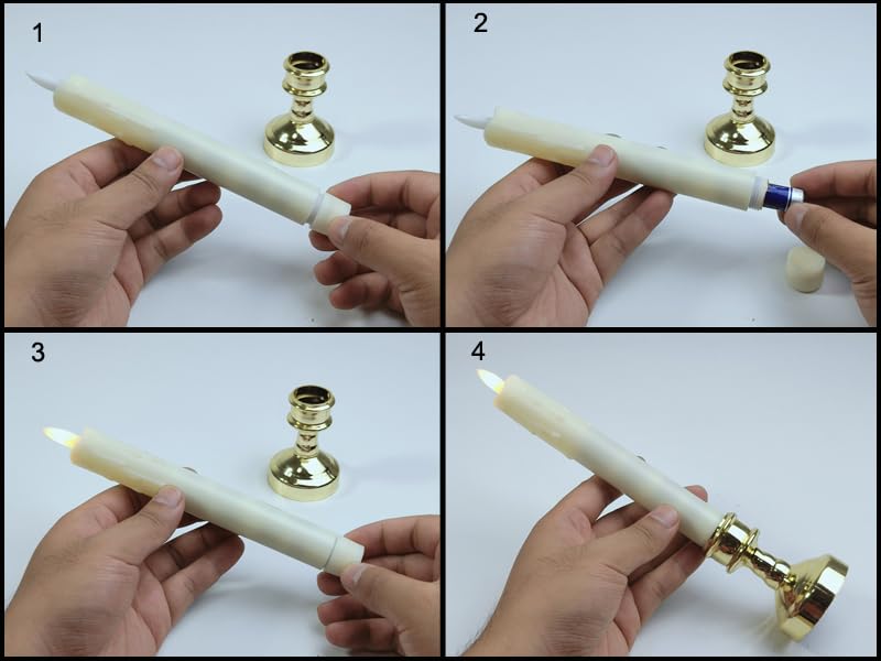 QBeau Electric Candles for Buddhist Altars, Set of 2, with Candlestick, LED Candles, Flameless, Safe and Secure