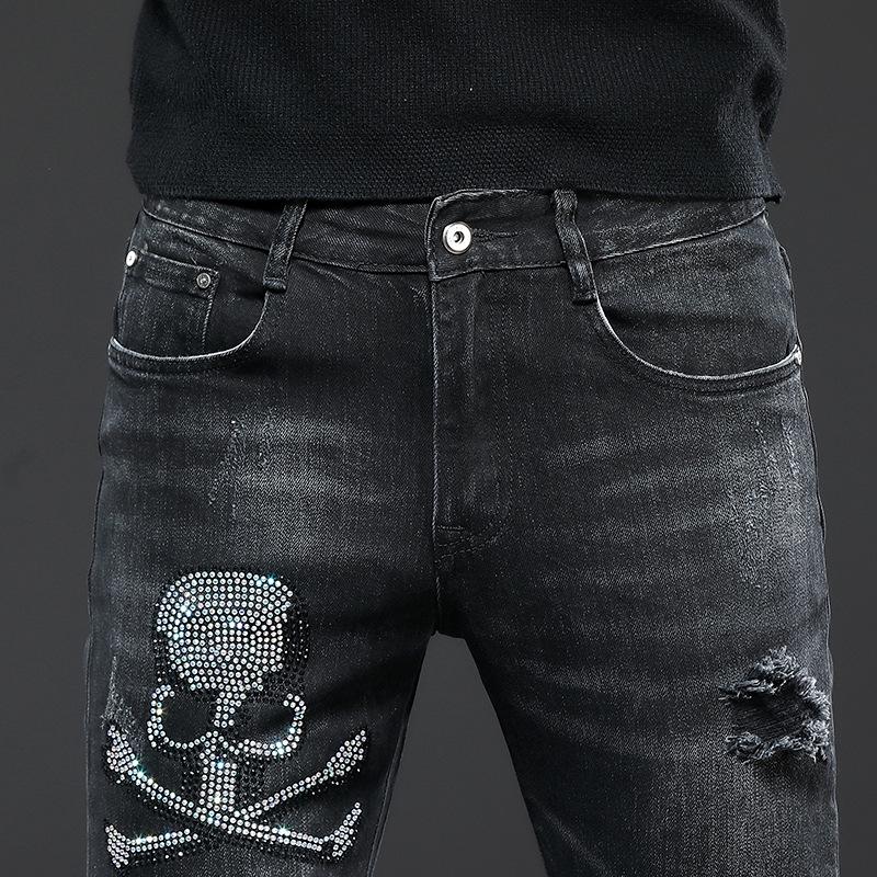 Fashion Black Scratched Ripped Jeans 