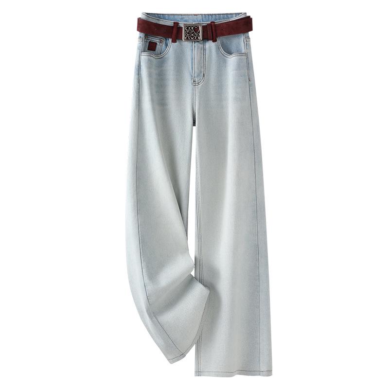 

Женские джинсы светло-голубого цвета на флисовой подкладке, Осень/Зима 2024, Конвертируемые узкие/широкие брюки, Ретро свободные, С высокой посадкой, Прямые 2XL