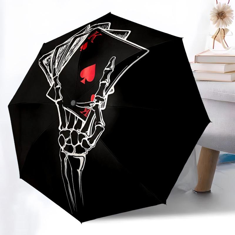 1pc Poker Hand Automatic Folding Umbrella - Windproof Compact Travel Umbrella with Auto Open/Close, 8-Rib Heavy-Duty Shaft for Women/Men A043