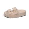 Muffin thick bottom one word fluffy slippers women wear 2025 autumn and winter new Internet celebrity fairy wind heightened plush half drag