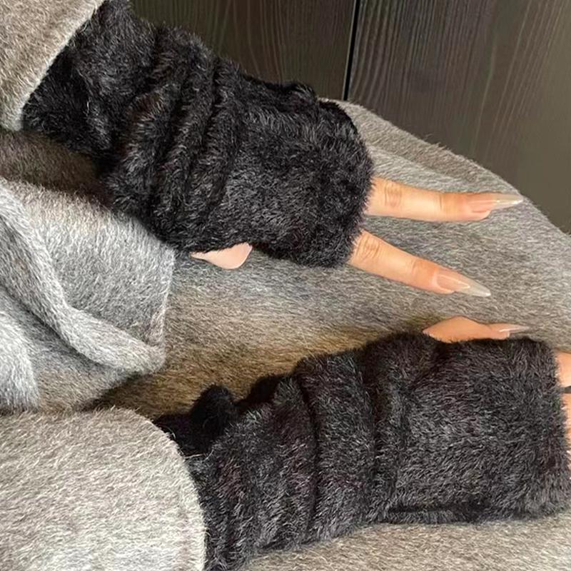 1 Paio Morbido Peluche Appiccicoso Pelliccia Mantenere Caldo Aggiungi Velluto Guanti Senza Dita Guanti a Mezza Dita