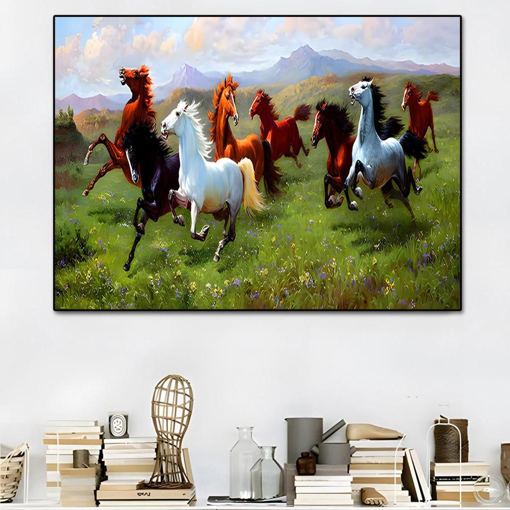Sunset Galloping Horse Canvas Art: Framed Landscape Animal Print for Indoor Decor