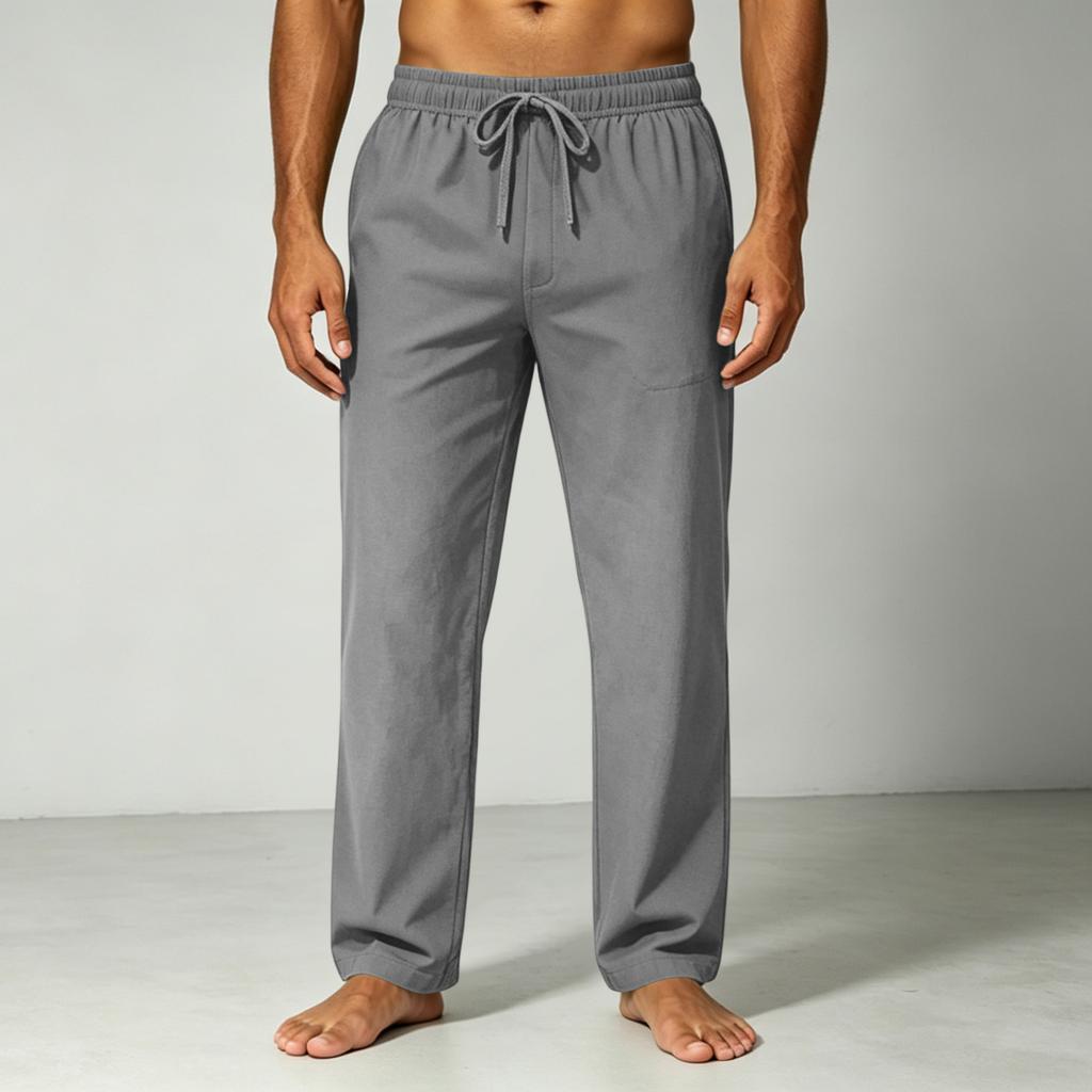 Men's Loose Fit Drawstring Waist Casual Pants Lightweight Breathable Cotton Linen Blend Relaxed Fit Trousers for Everyday Wear