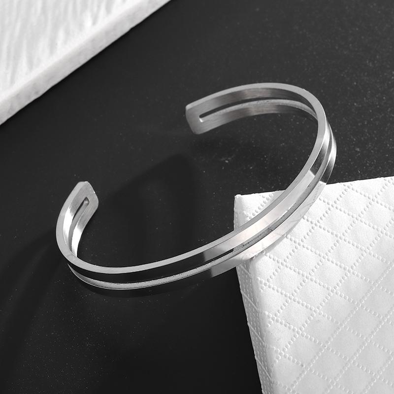 

High-Quality Double-Layer Glossy Simple Titanium Steel Open Bracelet Men s and Women s Two-Color Cuff Bracelet Couple Jewelry
