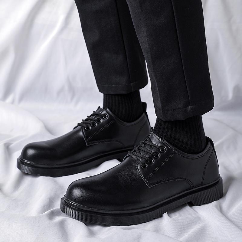 Casual Men's Leather Shoes Minimalist and Versatile Style Office Dress Party Plus Size Thick Soled Shoes Black and White