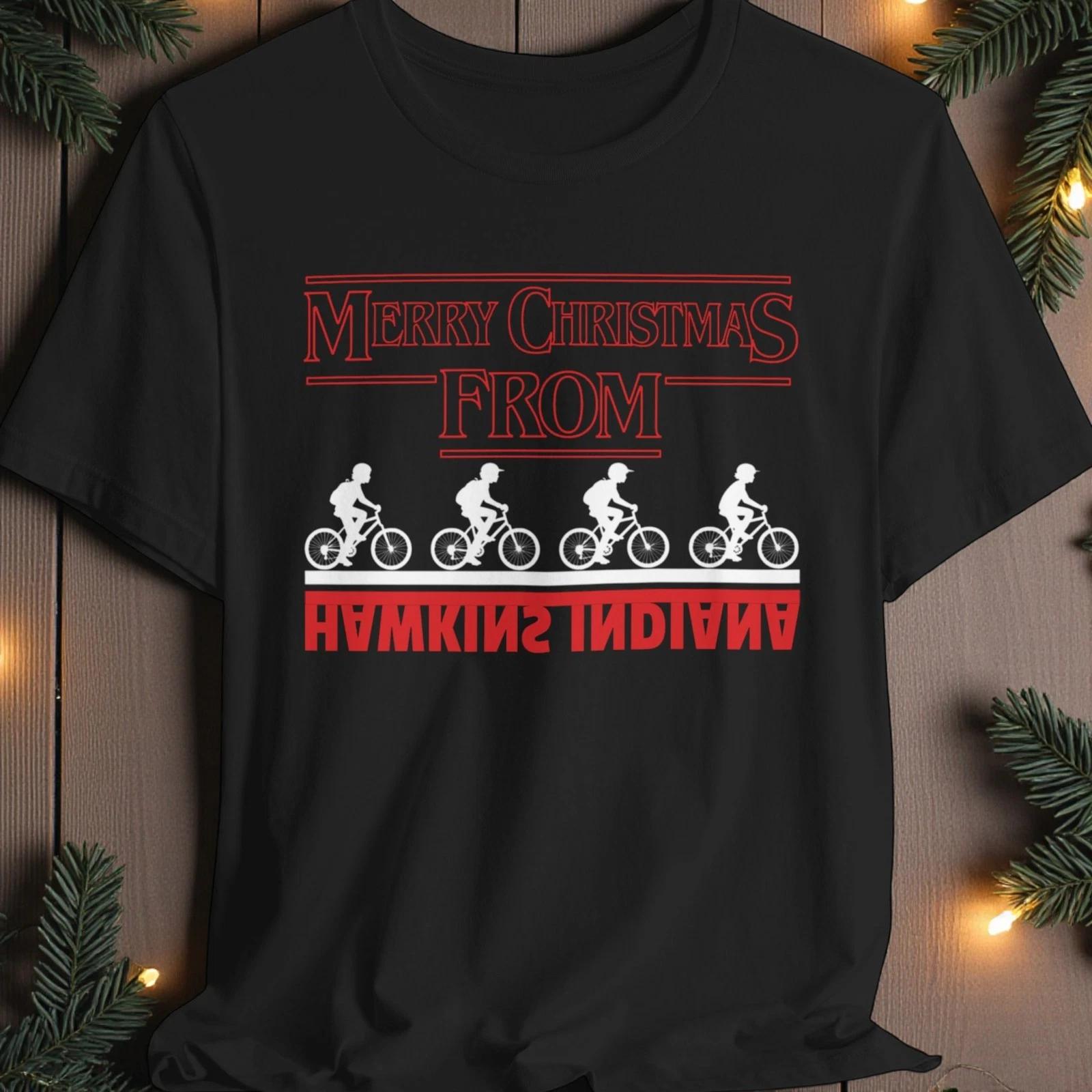 Stranger Things Christmas Unisex 100% Cotton T-shirt Mens Tees Top, Hawkins Indiana Fan Gift M