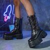 Botas de Plataforma Punk Oscuro con Cordones Botas Martin Góticas Botas de Mujer Botas de Moto Vintage con Tirador Lateral