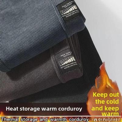 Men's Corduroy Plus Size Velvet-Lined Sweatpants - Warm, Loose, Cuffed, Versatile Fall/Winter Casual Wear for Students