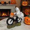 Atmospheric Halloween Home Decor Ghost Riding Motorcycle Figurine, Novelty Rider Resin Statue with Pumpkin for Indoor Desk Tabletop Decorative