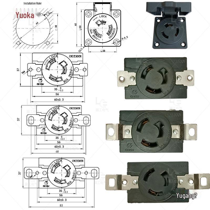 Anti-Loosening Flame Retardant Copper Plug for Generator/Diesel Engine Accessories, 1-15KW, 30A, 250V, Three-Hole