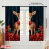2pcs,2D plane printing Curtain Fabric Cute Fawns Christmas Poinsettias Versatile Polyester Fabric (without rod) Decorations